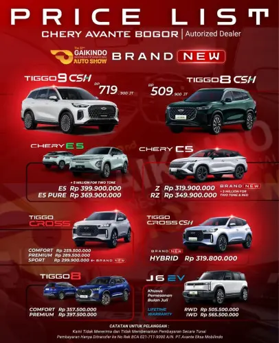 Pricelist Harga Chery jatibeningbaru 2025